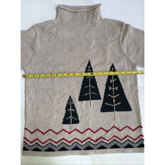Vintage Ladies Crazy Horse Tan Pine Trees Winter Turtleneck Sweater Size M - Picture 5 of 7